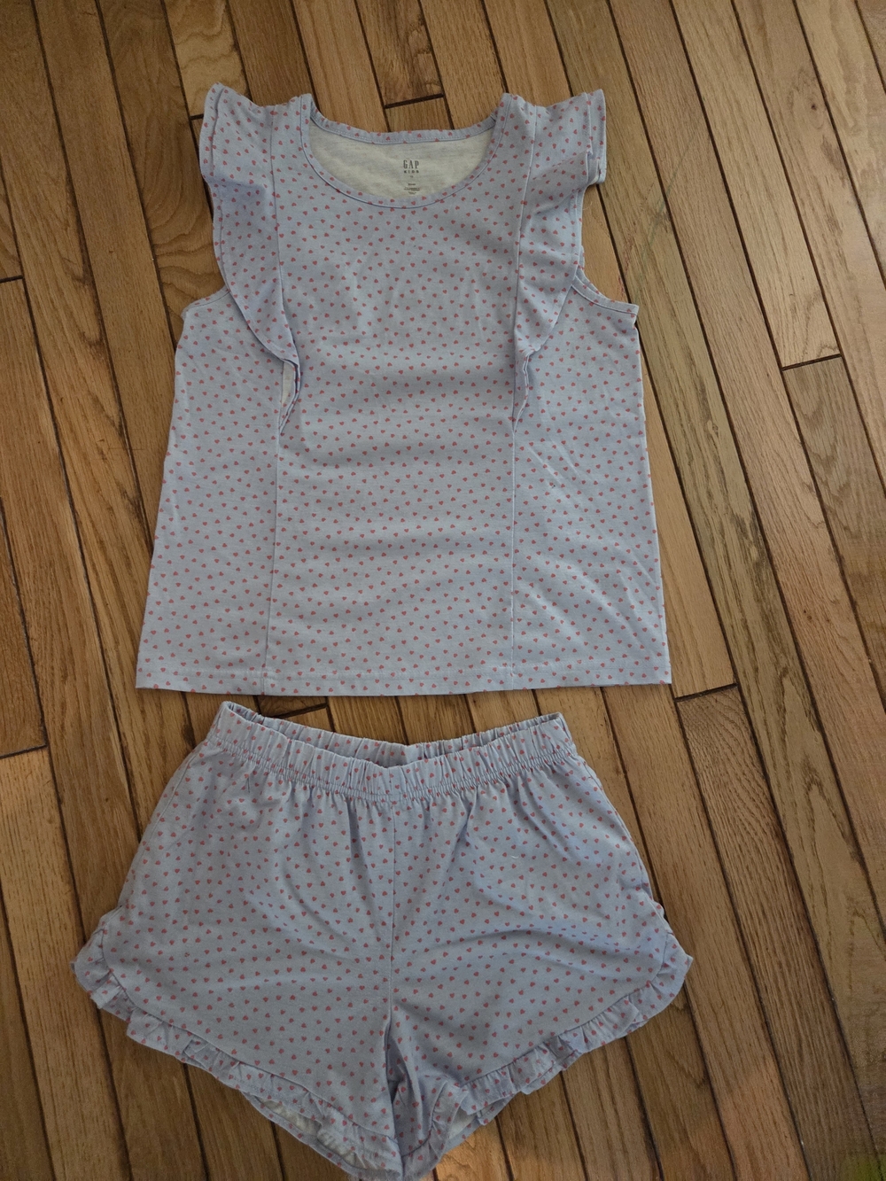 GAP Light Blue Pajama Set with Pink Dot Print - Ruffle Sleeves & Shorts